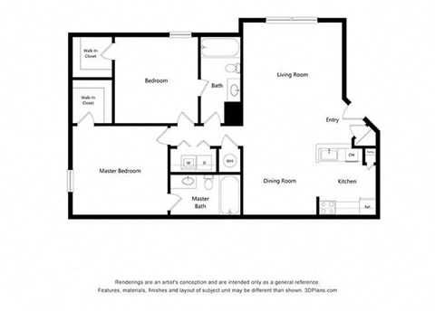 2 Bedroom Floor Plan at Vermillion Apartments, Texas